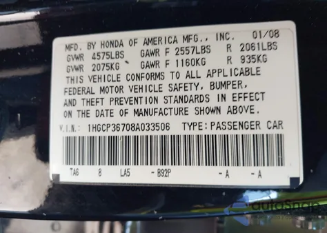 2008 Honda Accord 3.5 Ex z USA, uszkodzony, nr VIN 1HGCP36708A033506
